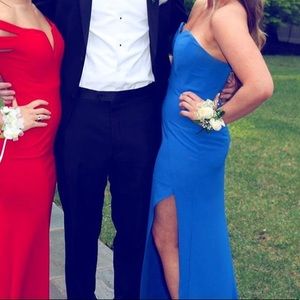 Halston blue strapless dress with slit PROM